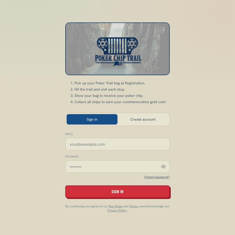 Jeep Freedom Poker Chip Trail app
